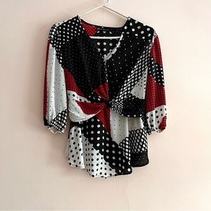 New York & Company Polka dot empire waist blouse red black white size Medium